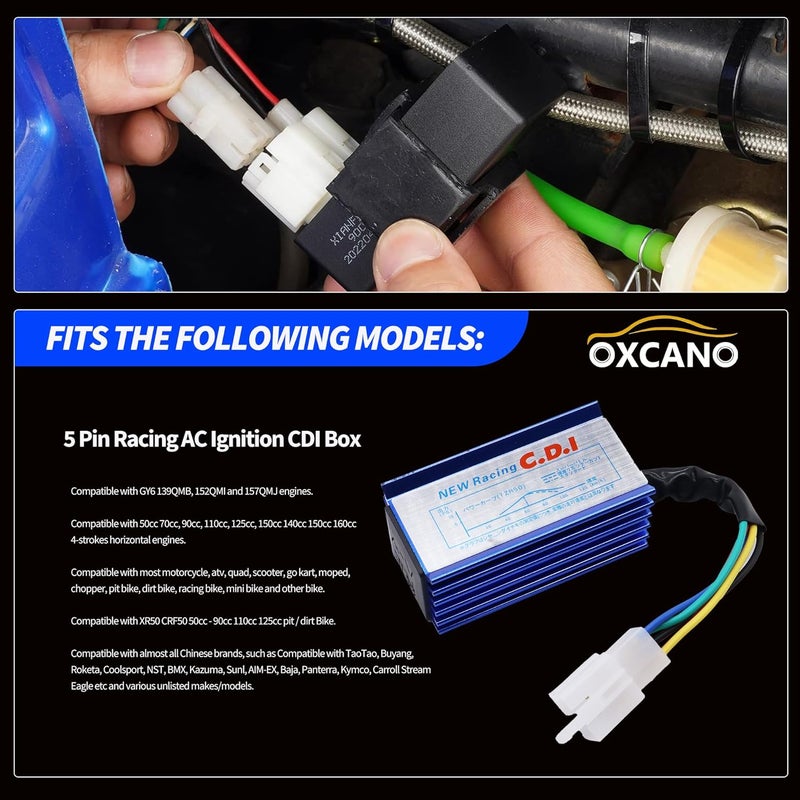 OXCANO 5 Pin Racing AC Ignition CDI Box Replacement for GY6 50cc 70cc 90cc 110cc 125cc 140cc 150cc 160cc 139QMB 152QMI 157QMJ Engine Chinese Pit Dirt Motor Bike ATV Moped Quad Go Kart Pit Dirt Bike - Image 5